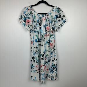 Sanctuary Womens Off The Shoulder Ruffle White/Blue Floral Rayon Dress Medium